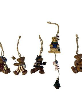 Teddy Bear Country Resin Christmas Ornaments Set Holiday Decor Adorable Minis